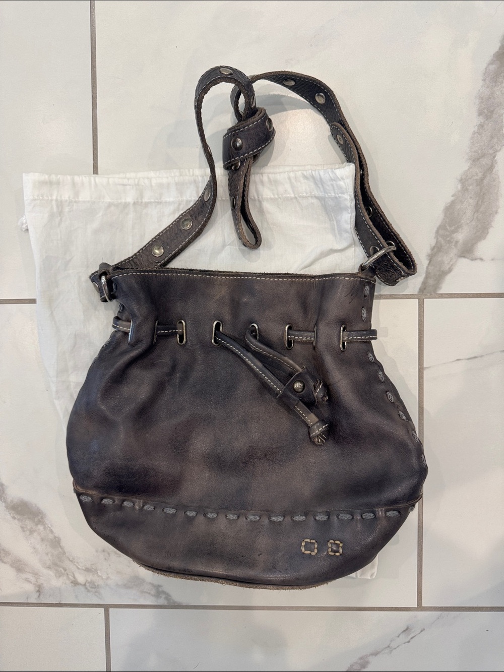 Bed-Stu Leather Drawstring Shoulder Bag